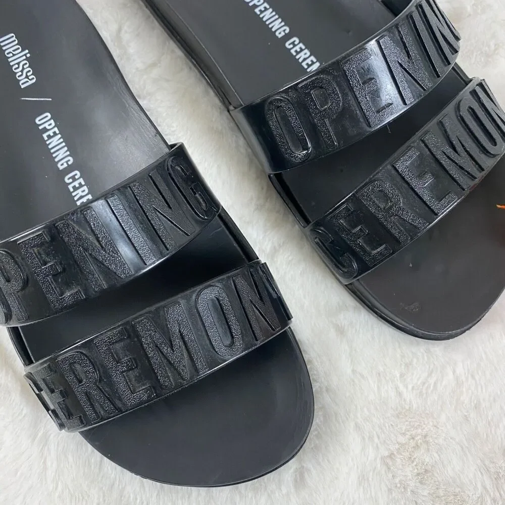 Melissa x Opening Ceremony Womens Black Flipp Slides Rubber Sandals Size 6